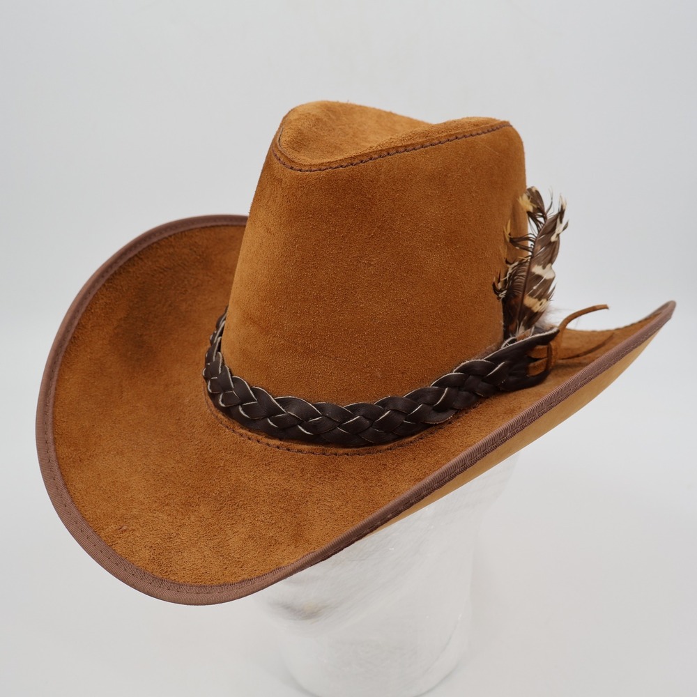 Head'n Home Plainsman II Cowboy Hat Unisex Small Tan Suede Braided Leather Band